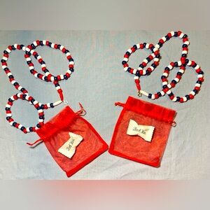 3-pc. Red, white, and blue bead choker, anklet, and bracelet set w/ charm.